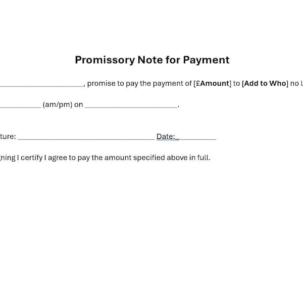 Promissory Note Template - Etsy