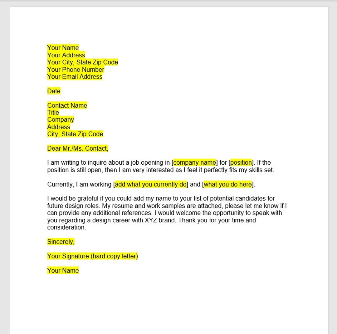 cover letter inquiring about possible job vacancies