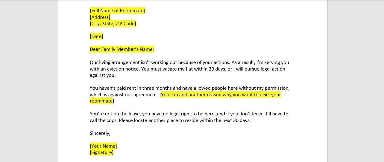 Roommate Eviction Notice Letter Template Eviction Notice Letter 