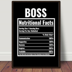 Boss Nutritional Facts, Office Decor, Retirement Gift, Boss Gift, Inspirational Prints, Gift for a Leader, Leadership Gift, Home Decor
