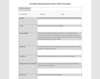 Standard Operating Procedure, Standard Operating Procedure Template, Business Process Improvement, Business Process Improvement Template