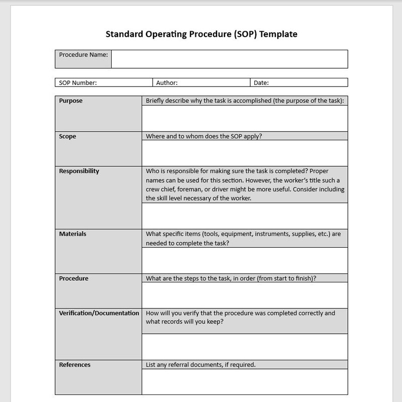 Process and Procedure Template Etsy
