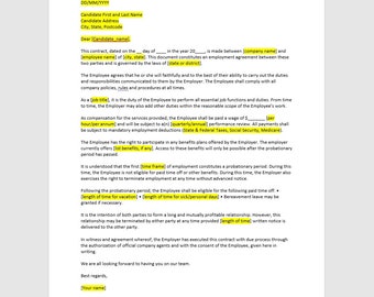 Oferta de trabajo de empleado por contrato, Carta de oferta de trabajo, Carta de plantilla de oferta de trabajo, Plantilla de oferta de trabajo, Plantilla de Word, Carta simple, Carta de palabra