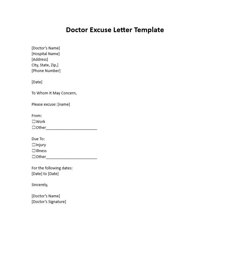 Editable Doctor Excuse Template Doctor Excuse Note Doctors Note for