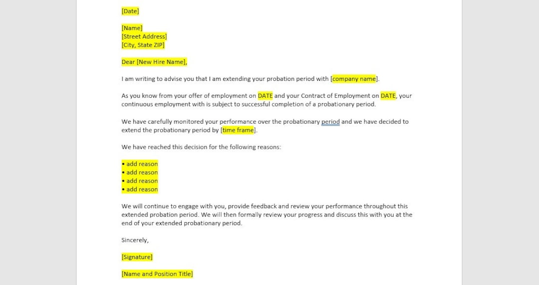 Probation Extension Letter Template New Hire Probation - Etsy UK