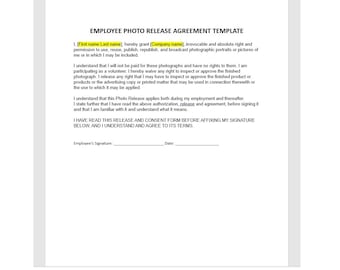 Editable Employee Photo Release Agreement Template, Equipment Agreement Template, Agreement Template, Word Template, Simple Template