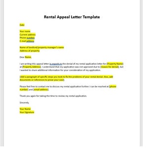 Plantilla editable de carta de apelación de alquiler de apartamento, carta de apelación de alquiler, plantilla de apelación de alquiler, carta de apelación, carta simple, carta de palabras