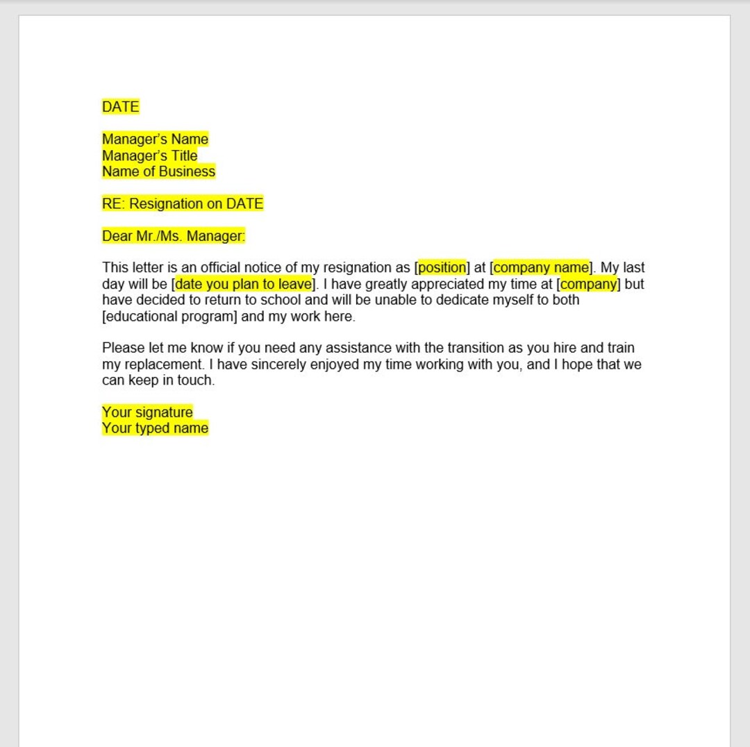 Back To School Resignation Letter Resignation Letter Resignation 