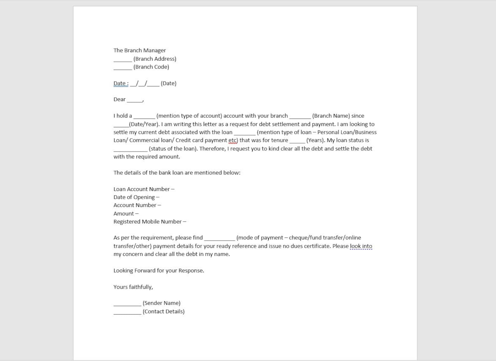 Bank Loan Settlement Letter Template, Bank Loan Settlement Letter, Bank Loan Settlement Template ...