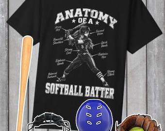 Softball Batter Anatomy Diagram T-Shirt | Softball Batter Graphic | Softball Batter Tee | Fastpitch Softball Tee