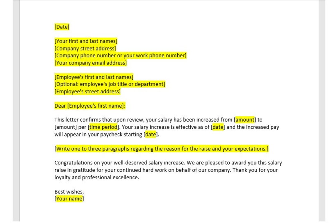 Salary Increase Letter Salary Increase Template Salary Etsy UK
