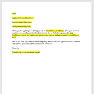 Plantilla de carta de rechazo de solicitud de alquiler, carta de rechazo de solicitud de alquiler, plantilla de rechazo de solicitud de alquiler, plantilla de Word