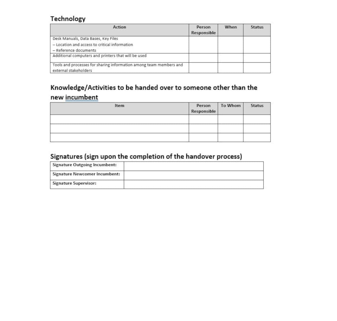 Role Handover Template, Role Handover, Job Role Handover, Word Template