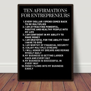 Ten Affirmations For Entrepreneurs, Motivational Print, Inspirational Print, Business Motivation, Entrepreneur Gift, Home Office Decor