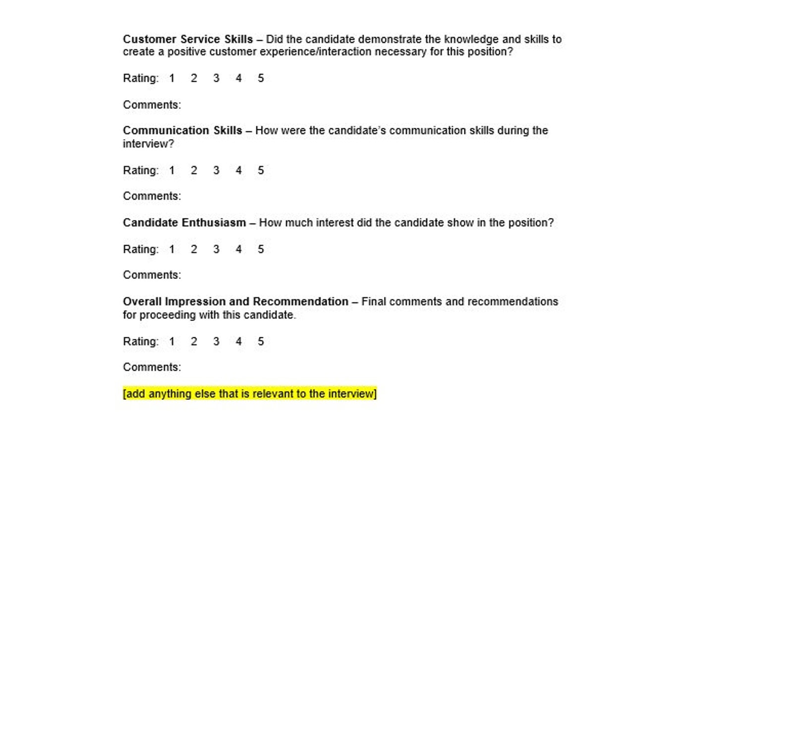 Candidate Interview Evaluation Form Template Candidate - Etsy Australia