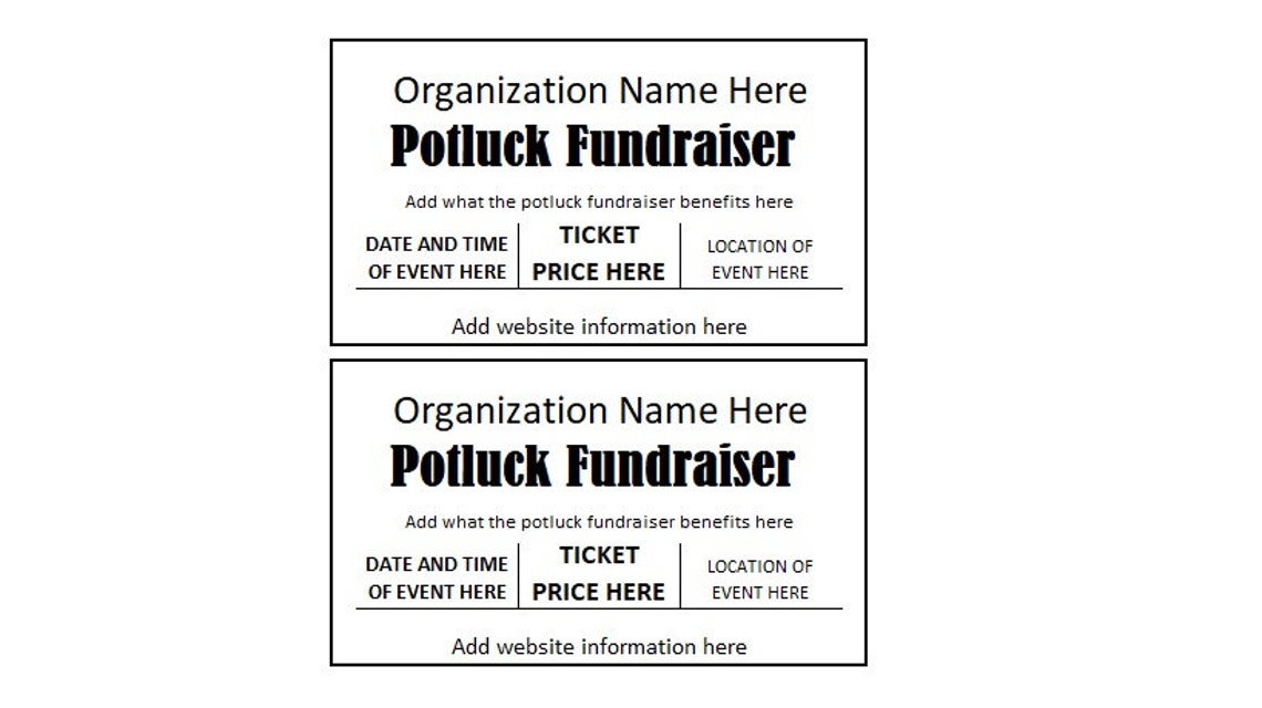 Editable Ticket, Potluck Fundraiser Ticket, Potluck Fundraiser Ticket ...