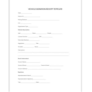 Vehicle Donation Receipt Template, Receipt, Receipt Template, Word Template, Simple Template, Word Template, Word Receipt, Simple Receipt