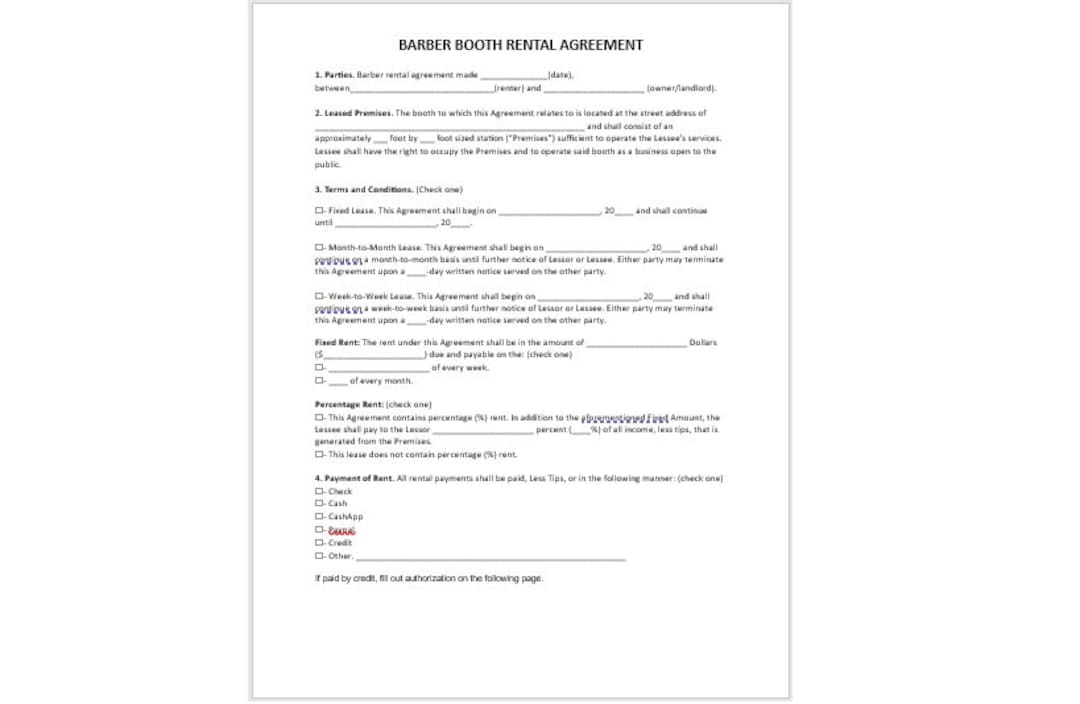 Barber Booth Rental Agreement, Barber Booth Rental Agreement Template