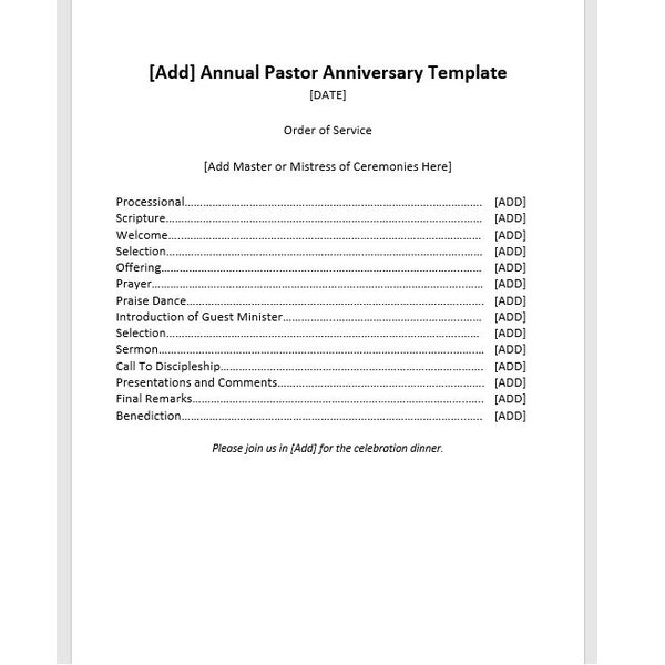 Editable Pastors Anniversary Program Template, Pastors Anniversary Program Template, Church Service, Word Template, Simple Template