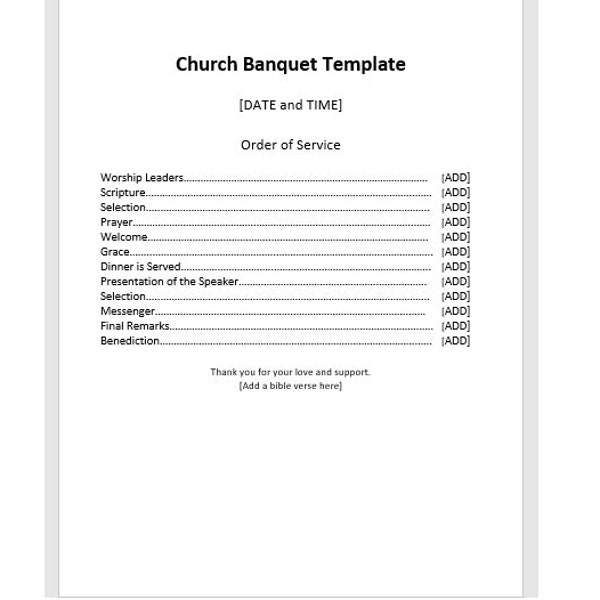 Editable Church Banquet Program Template, Church Banquet Program, Church Banquet Program, Church Service, Word Template, Template