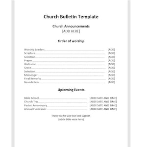 Editable Church Bulletin Template, Bulletin Template, Church Bulletin Program, Church Bulletin Template, Word Template, Template