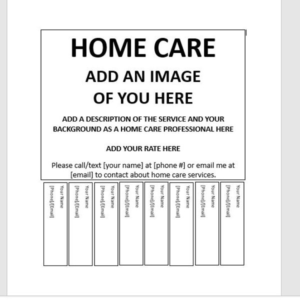 Editable Home Care Tear-off Flyer, Tear-off Flyer Template, Home Care Advertisement, Advertisement Flyer, Flyer Template, Home Care Ad