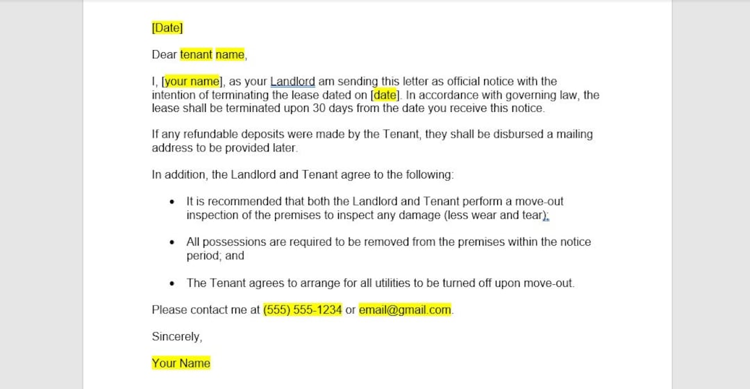 Landlord Lease Termination Letter Template, Lease Termination Letter