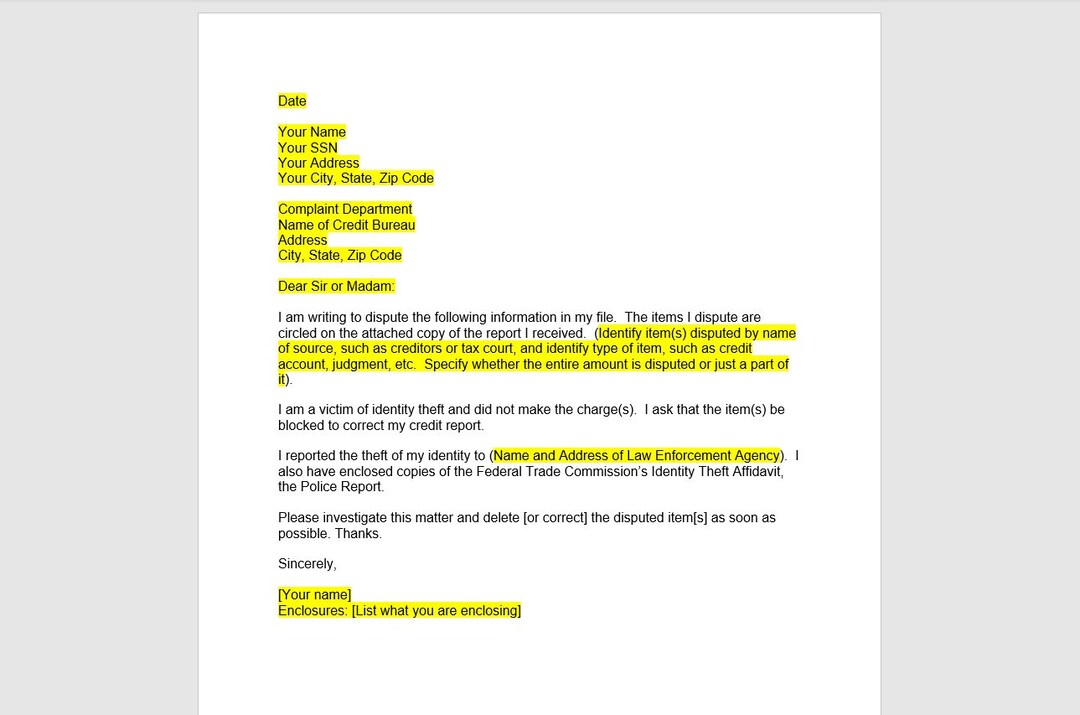 Credit Report Dispute Letter Template Credit Report Dispute Etsy