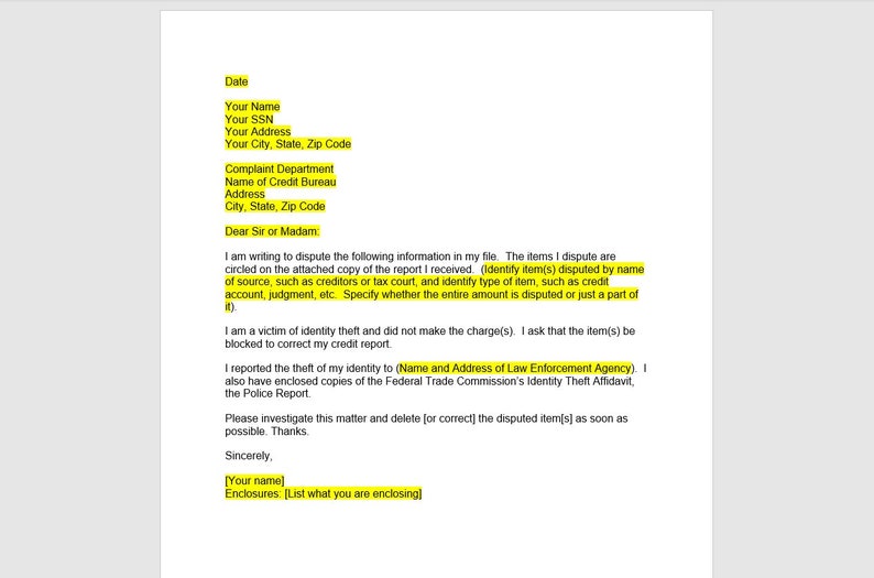 Image 2 for Credit Report Dispute Letter Template