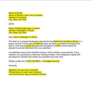 Propuesta de cuidado del césped, Plantilla de carta de propuesta de cuidado del césped, Carta de propuesta de cuidado del césped, Plantilla de carta de presentación, Plantilla de Word, Carta simple