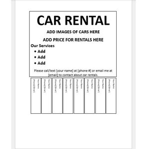 Editable Car For Rent Tear-off Flyer, Tear-off Flyer Template, Car For Rent Advertisement, Advertisement Flyer, Flyer Template