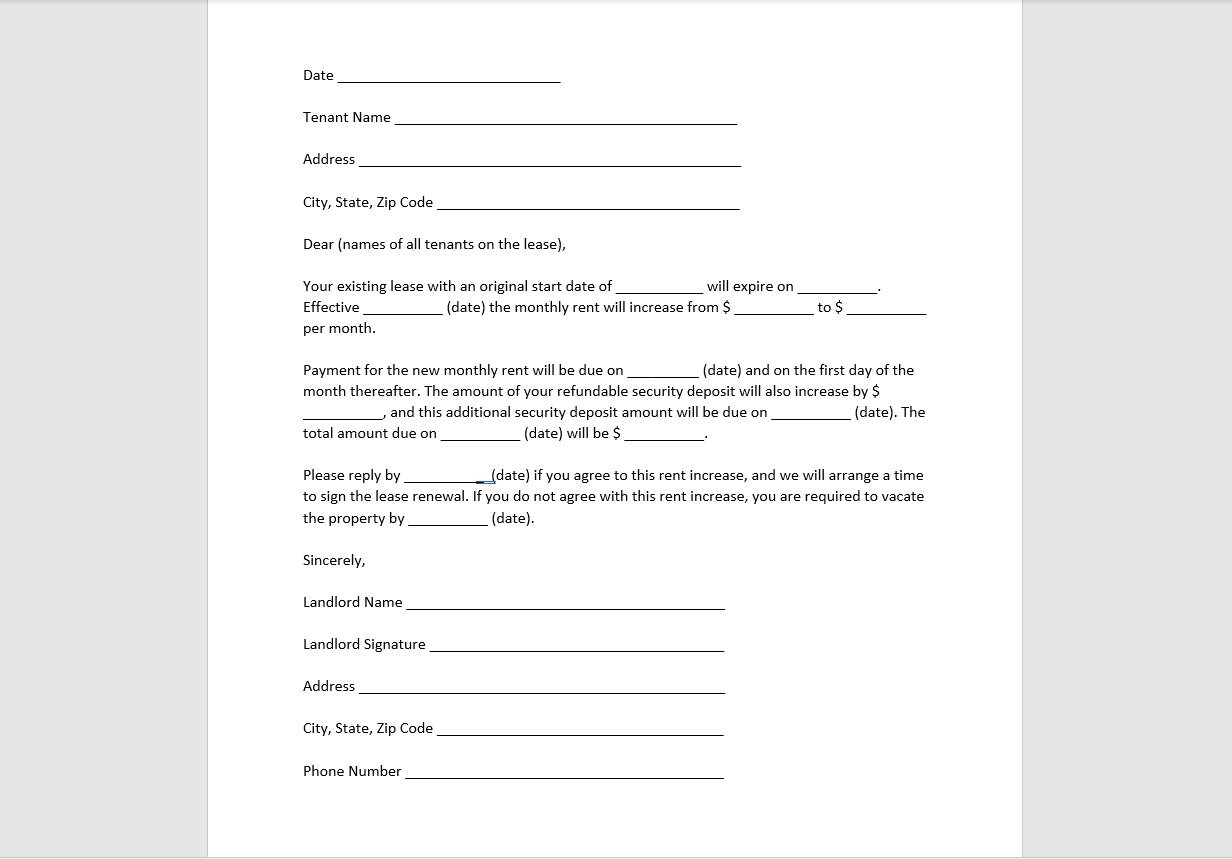 Landlord Rent Increase Letter Template, Rent Increase Letter, Rent