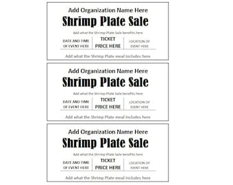Shrimp Plate, Shrimp Fundraiser Ticket, Shrimp Plate Sale Fundraiser Ticket, Shrimp Plate Sale Ticket Printables, Ticket Template Printable