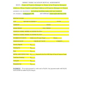 Plantilla de contrato de alquiler a corto plazo, contrato de alquiler vacacional, acuerdo de Word, acuerdo simple, contrato de alquiler, acuerdo de carta