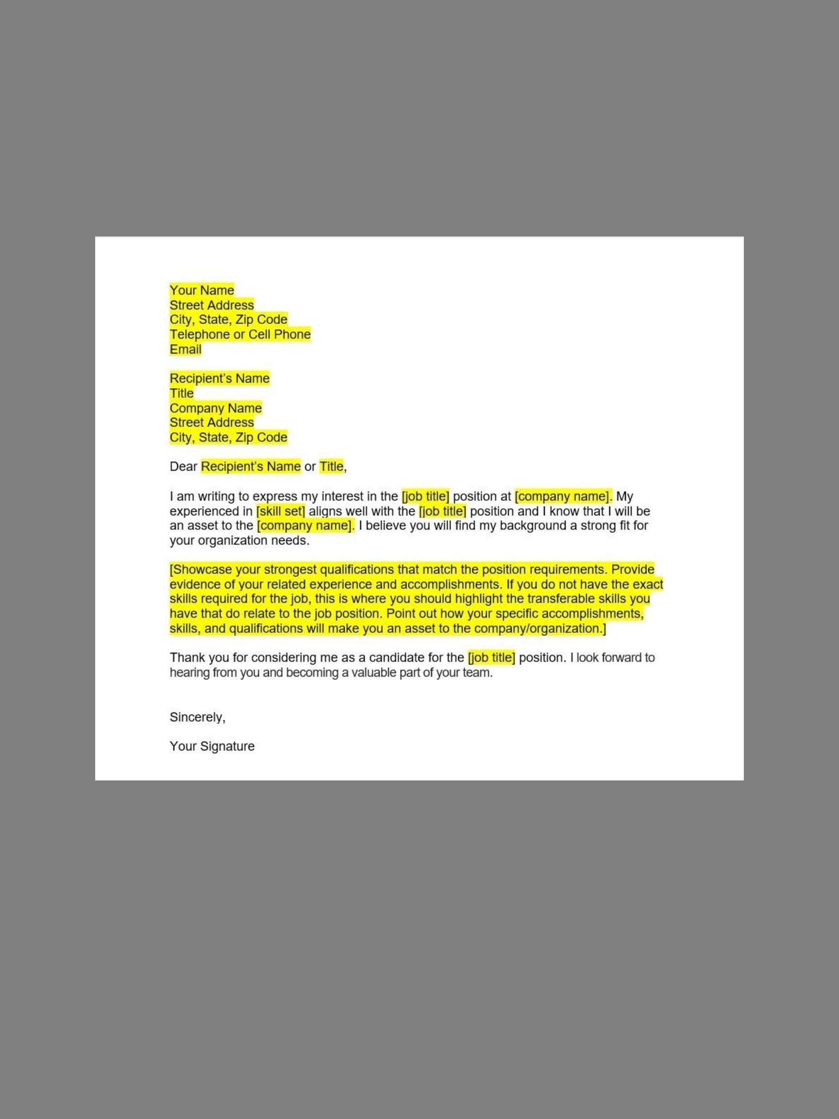 Simple Cover Letter Template Australia