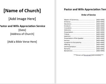Sample Church Pastor & Wife Appreciation Program - Editable Template ...