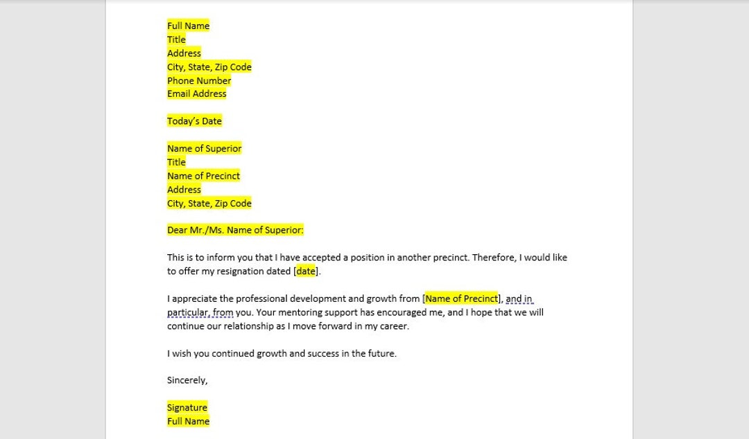 Police Officer Resignation Letter Resignation Letter Etsy