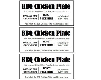 Fundraiser Ticket, BBQ Huhn Fundraiser Ticket, BBQ Fundraiser Ticket Printables, BBQ Huhn Fundraiser Vorlage zum Ausdrucken, Vorlage