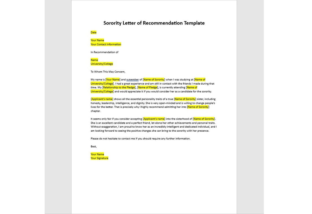 Editable Sorority Letter of Template, Editable Sorority Letter of Template,
