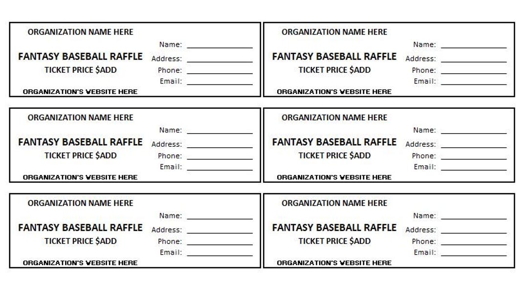 Editable Fantasy Baseball Raffle Ticket, Fantasy Baseball Raffle, Enter ...