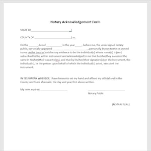 Notary Acknowledgement Form, Notary Acknowledgement Form Template, Notary Acknowledgement, Simple Letter, Word Template