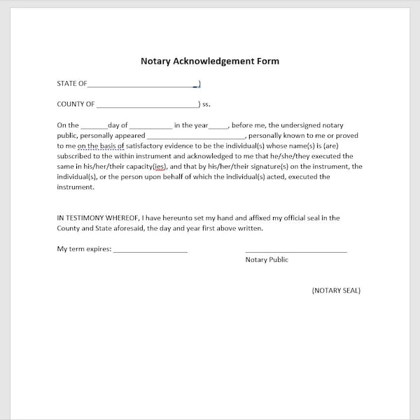 Notary Acknowledgement Form, Notary Acknowledgement Form Template, Notary Acknowledgement, Simple Letter, Word Template