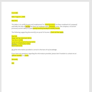 Plantilla de carta de verificación de empleo, Carta de verificación de empleo, Plantilla de verificación de empleo, Plantilla de Word, Carta de Word
