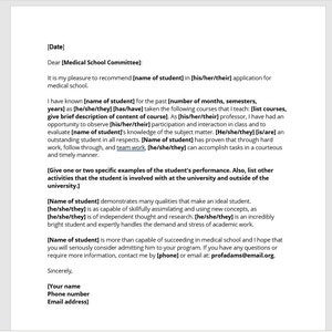 Plantilla de carta de recomendación de la escuela de medicina, Carta de recomendación de la escuela de medicina, Plantilla de recomendación de la escuela de medicina, Plantilla de Word