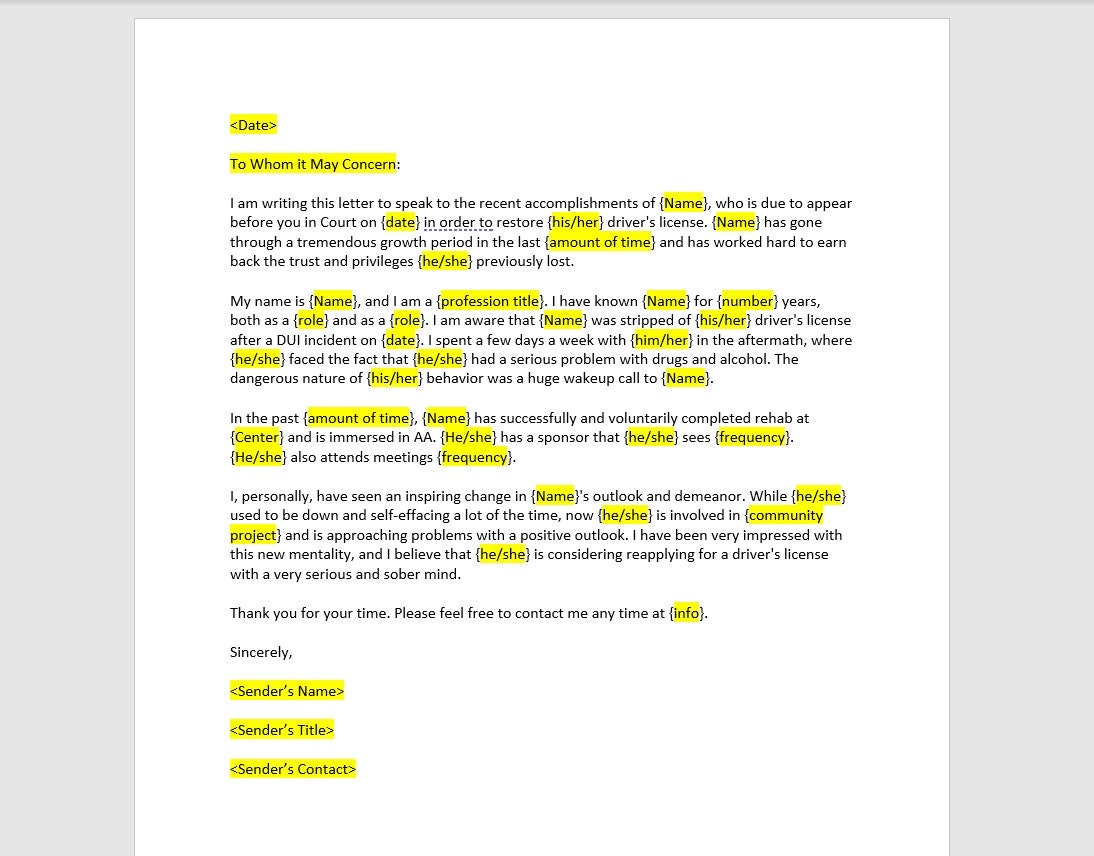 Character Reference Letter to Restore Drivers License, Character Reference  Letter, Character Reference Template, Word Template, Word Letter