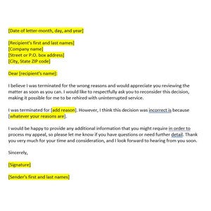 Modelo de carta de apelação de rescisão de emprego, carta de apelação de rescisão de trabalho, modelo de apelação de rescisão de trabalho, carta simples, modelo do Word