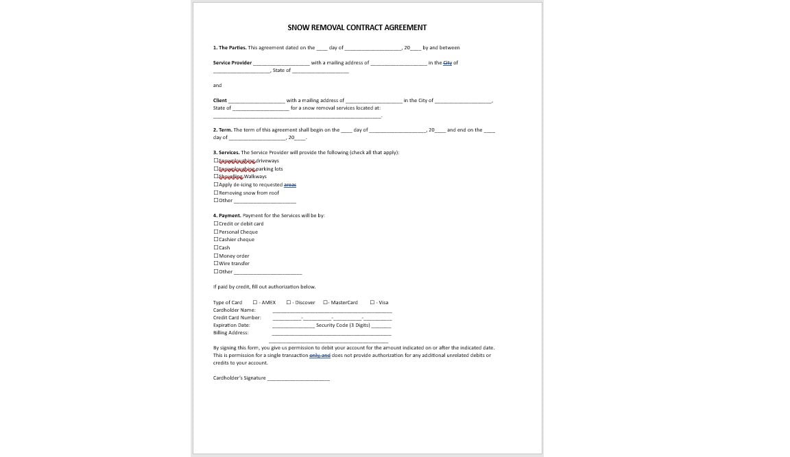 Editable Snow Removal Contract, Snow Removal Contract Template, Snow