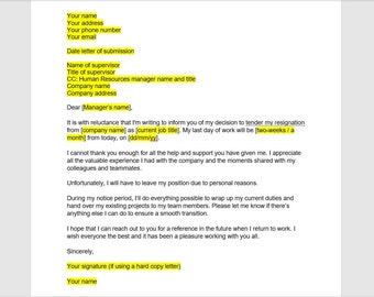 Personal Reason Resignation Letter, Resignation Letter, Resignation Template, Resignation Letter Template, Word Template, Simple Letter