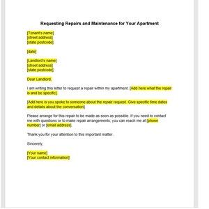 Plantilla de carta de solicitud de mantenimiento de alquiler, carta de solicitud de mantenimiento, plantilla de solicitud de mantenimiento, carta simple, plantilla de Word