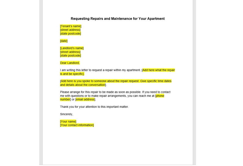 Rental Maintenance Request Letter Template Maintenance Request Letter 